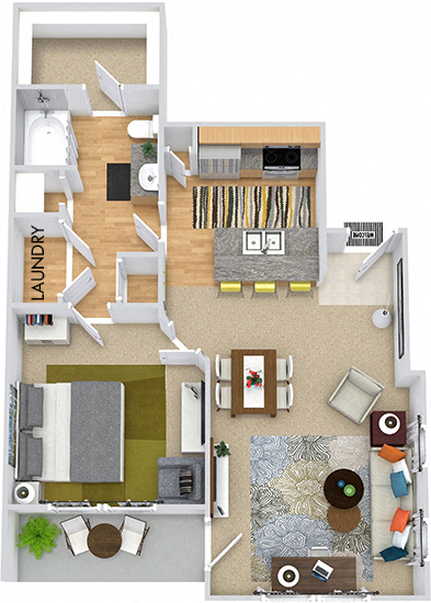 Floor plan for 1 bed, 1 bath, 745 sqft